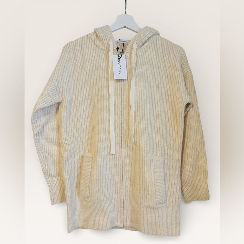 Camaïeu Cream Knit Zip Hoodie - Picture 2 of 8